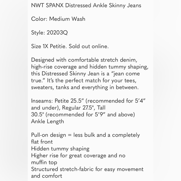 NWT SPANX Distressed Ankle Skinny Jeans - Picture 7 of 7